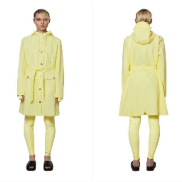 Rains Jackets & Blazers - NWT Curve Women’s Rains Waterproof Raincoat Yellow Hooded Trench Coat Size M